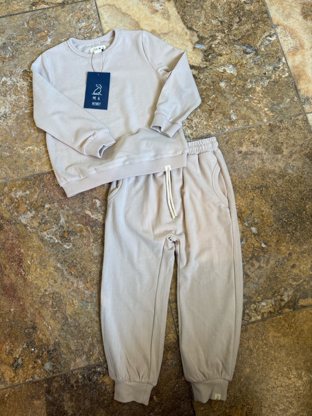 Me & Henry Kids Neutral Beige Jogger Sweatpants